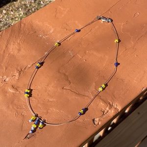 Blue and yellow wire necklace